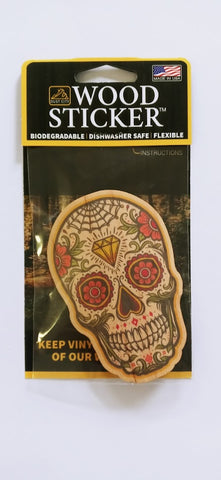 Yellow Sugar Skull Wood Sticker
