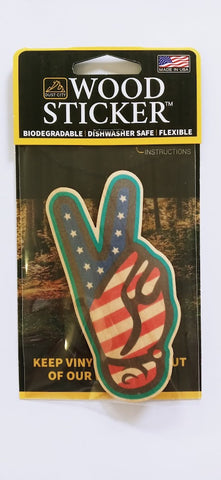 American Flag Peace Sign Wood Sticker