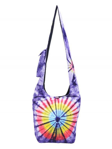 Tie Dye Bohemian Hippie Boho Crossbody Hobo Bag- Purple