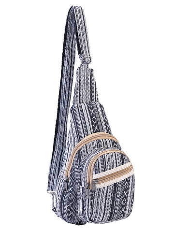 Hippie Boho Cotton Bohemian Crossbody Sling Bag- Black/White