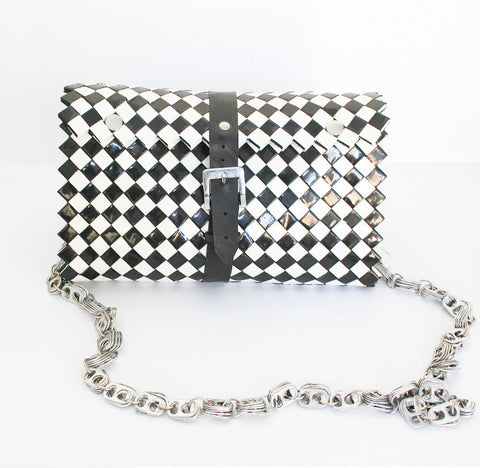 Recycled Materials Shoulder Bag in Black & White