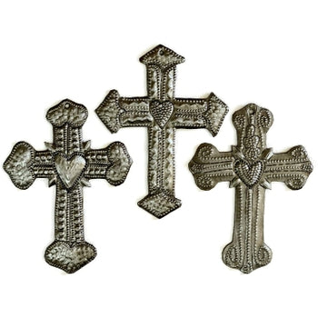Set of 3 Handcrafted Metal Milagro Cross Decor Ornaments