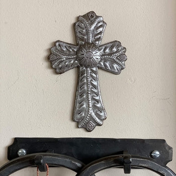 Handcrafted Recycled Oil Drum Wall Art Ornament - Hammered Cross