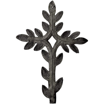 Single Handcrafted Metal Cross with Leaf Design for Wall Art Decor